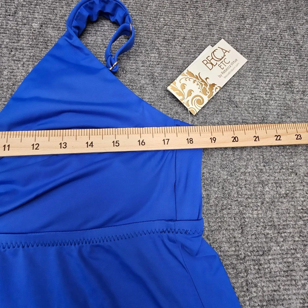 Becca ETC Tankini Top Womens 1X Blue Tie Front Swimsuit Swimwear NEW